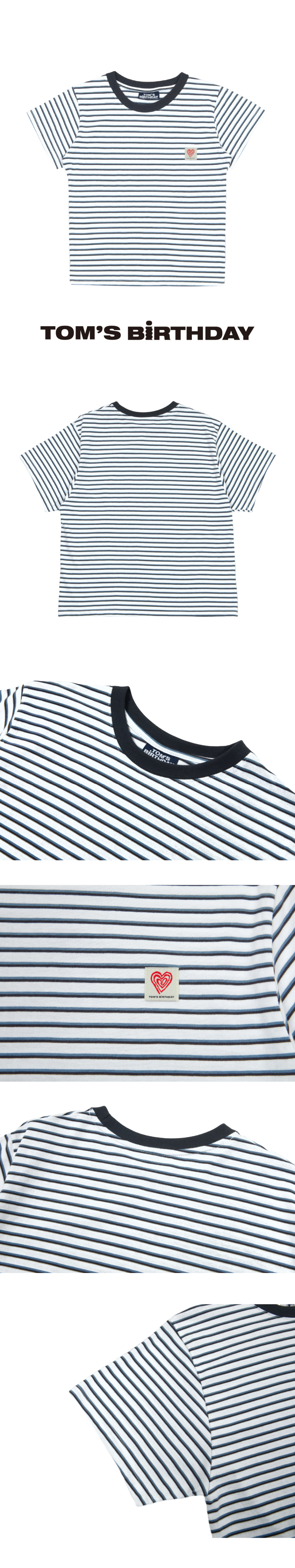 ◆tom's birthday◆ Heart Patch Stripe Half T-Shirt White MUSINSA | TOM'S BIRTHDAY Heart Patch Stripe Half T-Shirt White