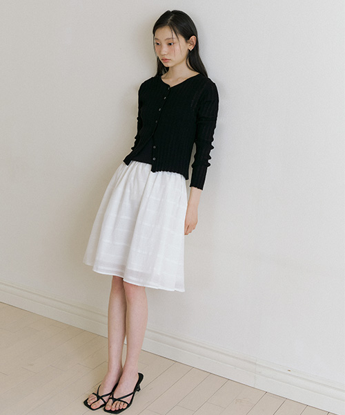 linen blended ribbed knit cardigan-black