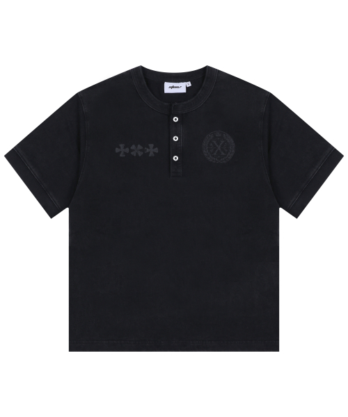Футболка хенли XTT141 Clover с винтажной варкой (BLACK)