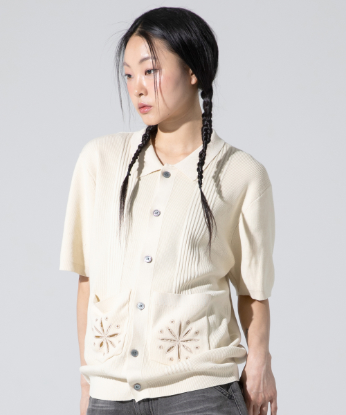Вязаный кардиган с воротником куба XTK152 (Ivory)