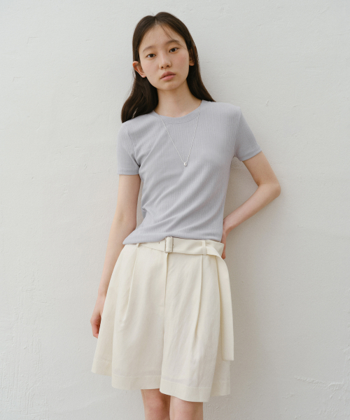 Belted linen half pants