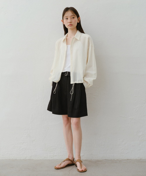 Belted linen half pants