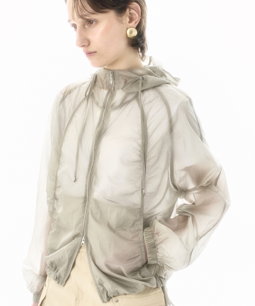 SHIRRING SHEER HOODED WINDBREAKER LGR