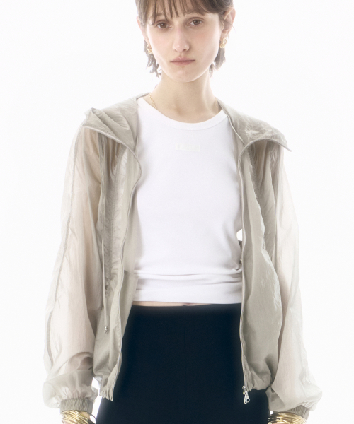 SHIRRING SHEER HOODED WINDBREAKER LGR