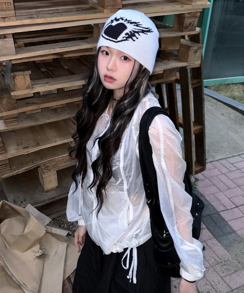 SHIRRING SHEER HOODED WINDBREAKER WT