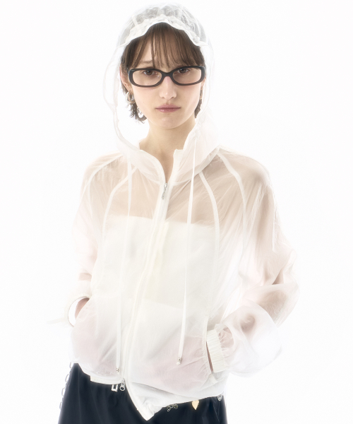 SHIRRING SHEER HOODED WINDBREAKER WT
