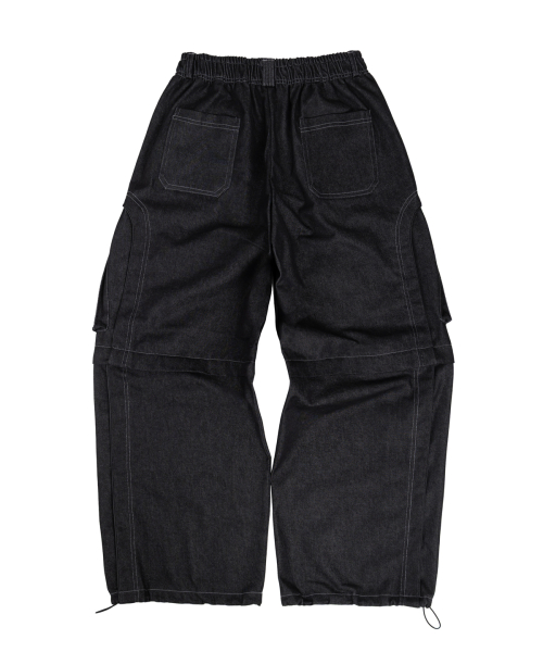 RIVET CARGO CONVERTIBLE DENIM PANTS - BLACK