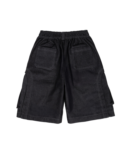 RIVET CARGO CONVERTIBLE DENIM PANTS - BLACK