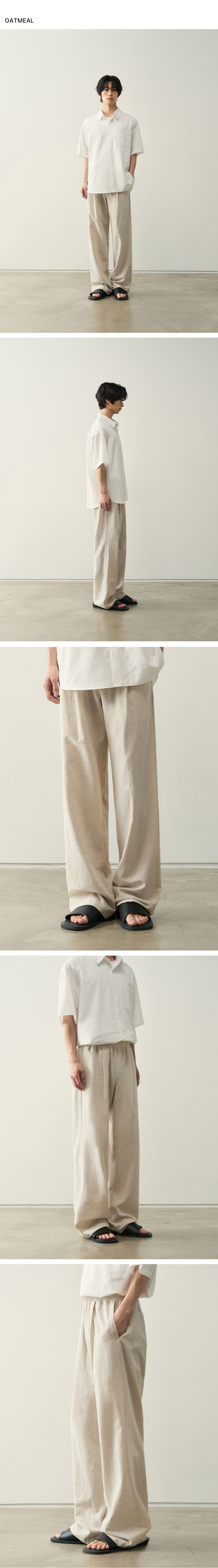 【SATIIIZ】Digo Linen Wide Banding Pants Digo Linen Wide Banded Waist Pants - satiiiz