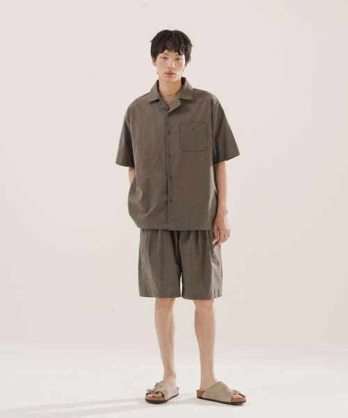 Льняная рубашка с открытым воротником Brown KJSS2622