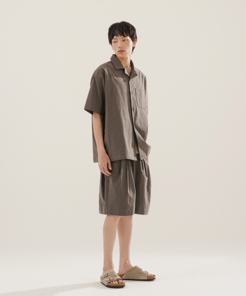 Льняная рубашка с открытым воротником Brown KJSS2622