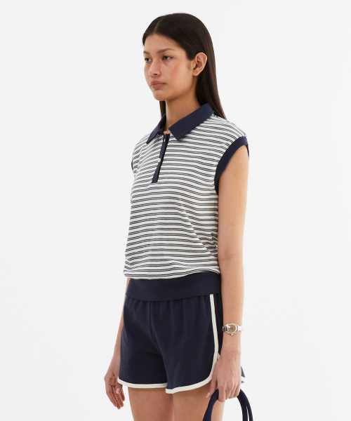 Color Combination Stripe Sleeveless_Navy