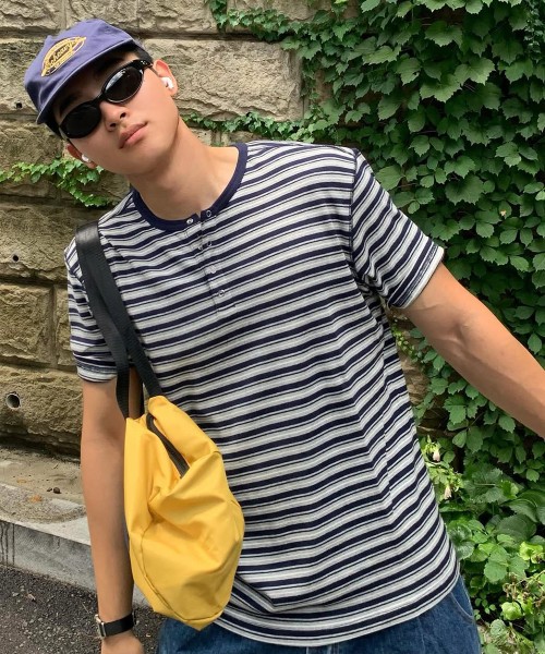 Sunny Stripe Henley Neck_Navy