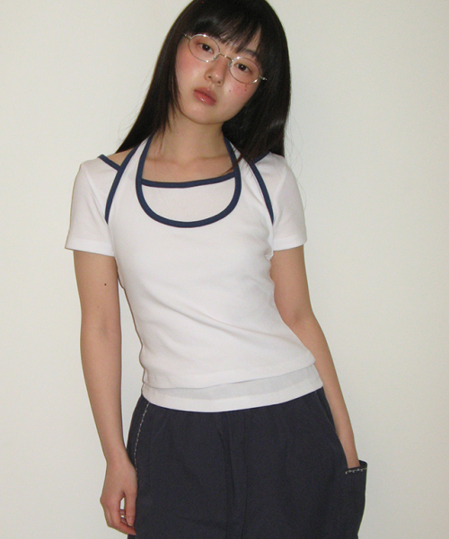 LAYERED HALTER RINGER T SHIRT WHITE