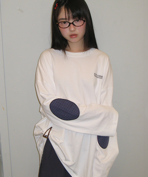 DOT ELBOW PATCH LONG SLEEVE WHITE