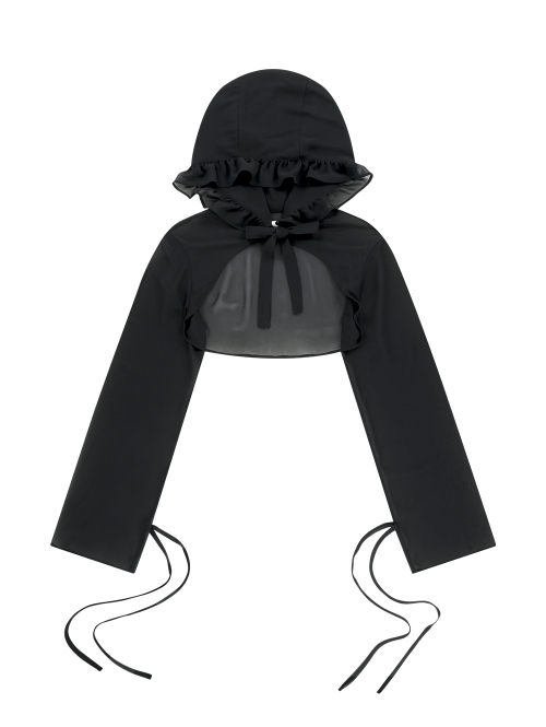 CHIFFON HOODED BOLERO [BLACK]