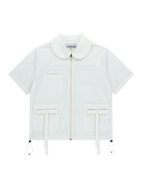 ROUND COLLAR NYLON ZIP-UP SHIRT [WHITE]