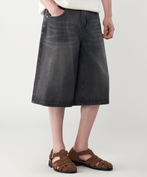 Bermuda Cat Brush Wash Wide Half Denim Pants 3 Colors