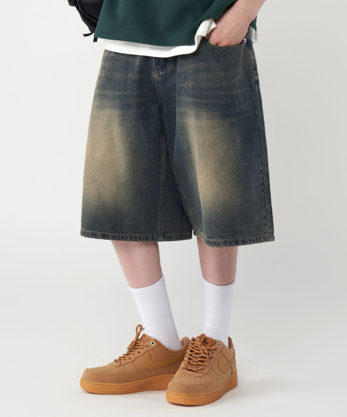 Bermuda Cat Brush Wash Wide Half Denim Pants 3 Colors