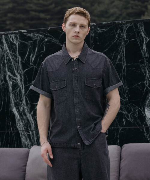 Cool Flow Denim Western Short-Sleeve Shirt [Raw Black]