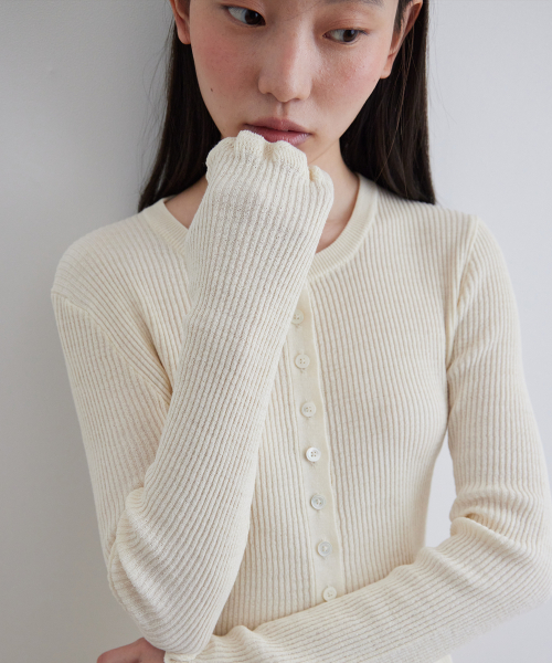 Ruffle sleeve cardigan_IVORY