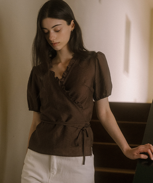 Frill wrap blouse TISU03BL04_Brown