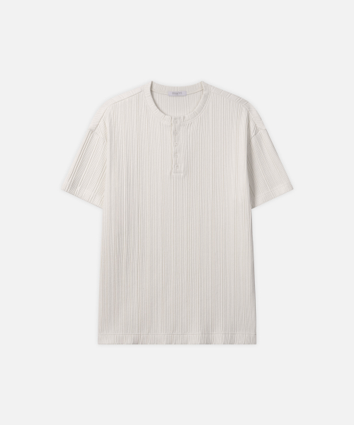 [DRAW FIT X MANJAE] RIBBED HENLEY NECK HALF T-SHIRT [IVORY]