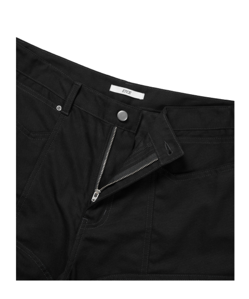 DOUBLE KNEE ZIPPER SHORTS (BLACK)