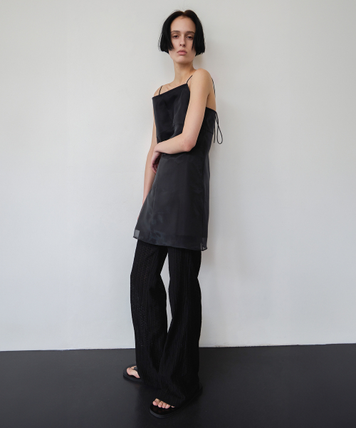 Eyelet Lace Layered Pants - Black