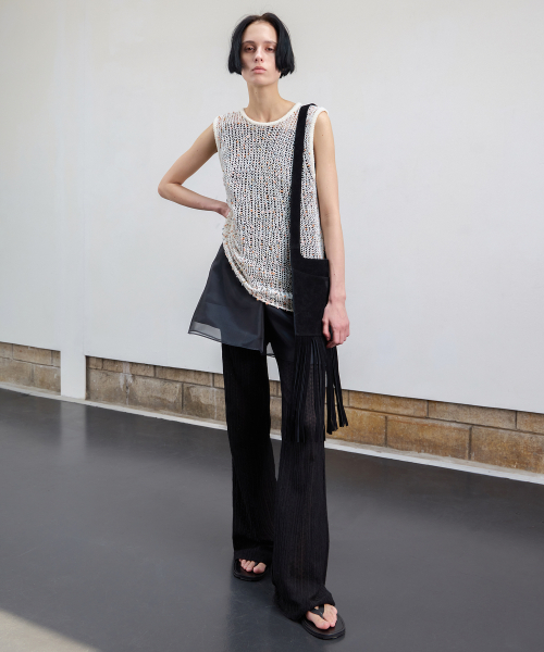 Eyelet Lace Layered Pants - Black