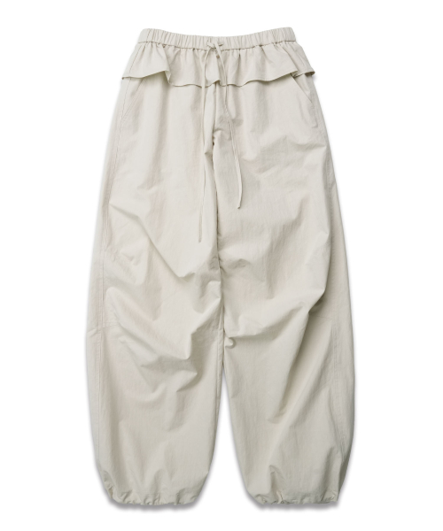 Frill Edge Nylon Pants in Beige