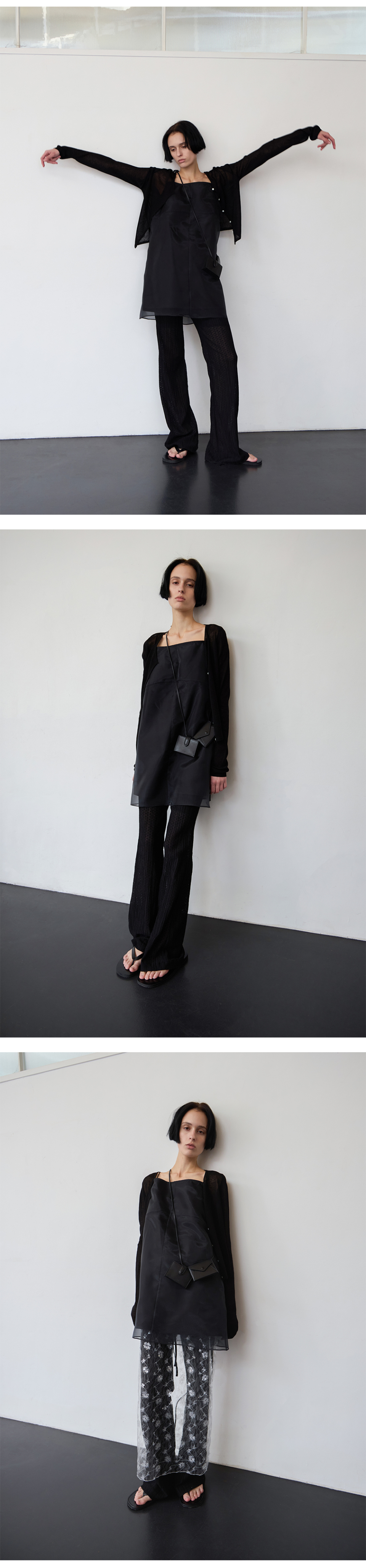 MUSINSA | LEVAR Eyelet Lace Layered Pants - Black