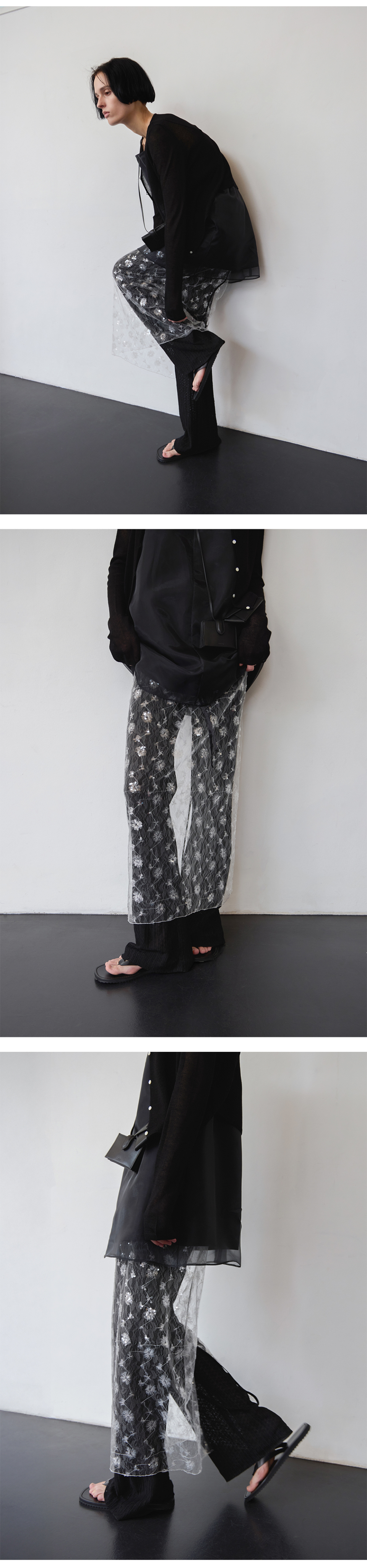 LEVAR ♥ Eyelet Lace Layered Pants /追跡付 MUSINSA | LEVAR Eyelet Lace Layered Pants - Black