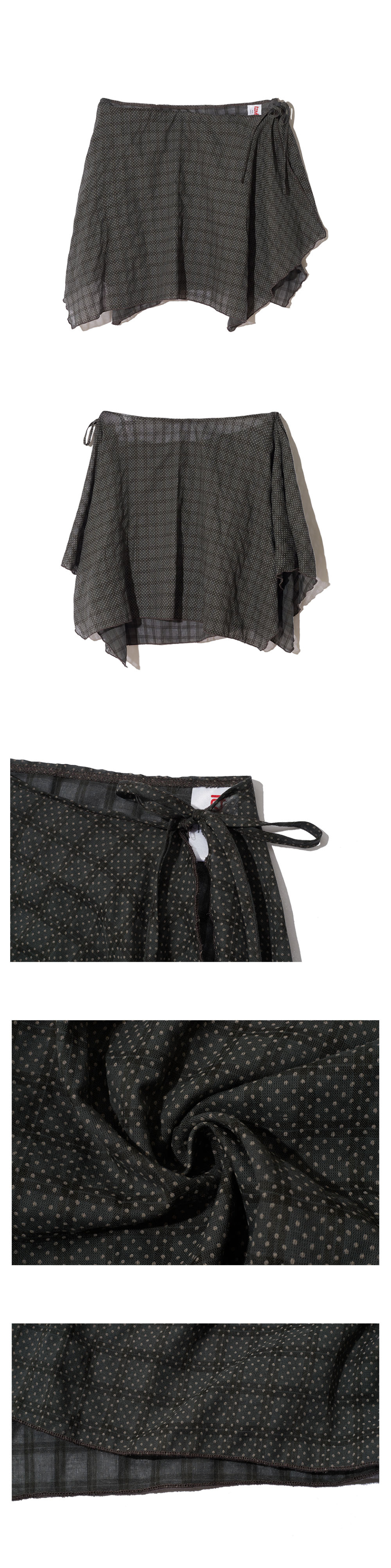 ★25SS新作★ITZAVIBE★GRAY DOT&CHECK LAYERED WRAP MIDI SKIRT GRAY DOT&CHECK LAYERED WRAP MIDI SKIRT | ファッション通販