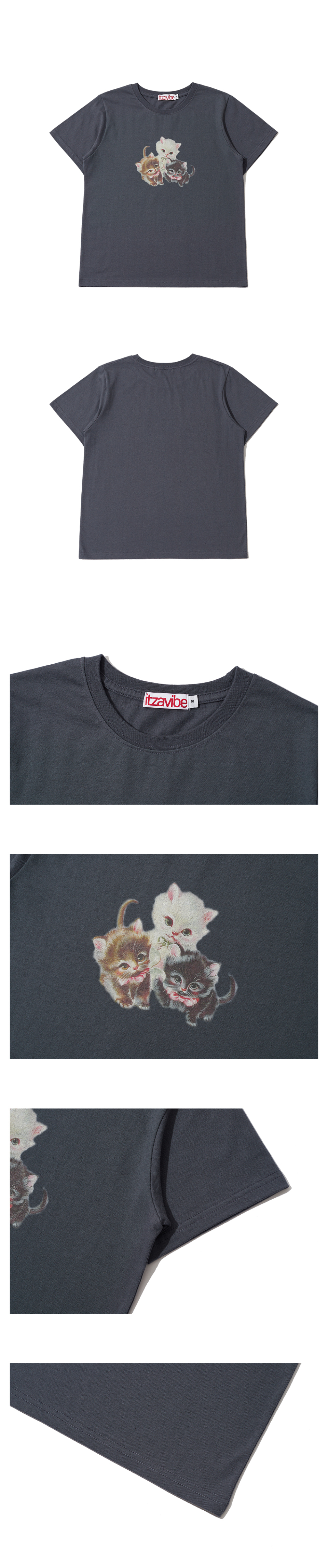 ◆ITZAVIBE◆ THREE BABY CATS SLIM T SHIRT CHARCOAL IBB25WT1 MUSINSA | ITZAVIBE THREE BABY CATS SLIM T SHIRT - CHARCOAL