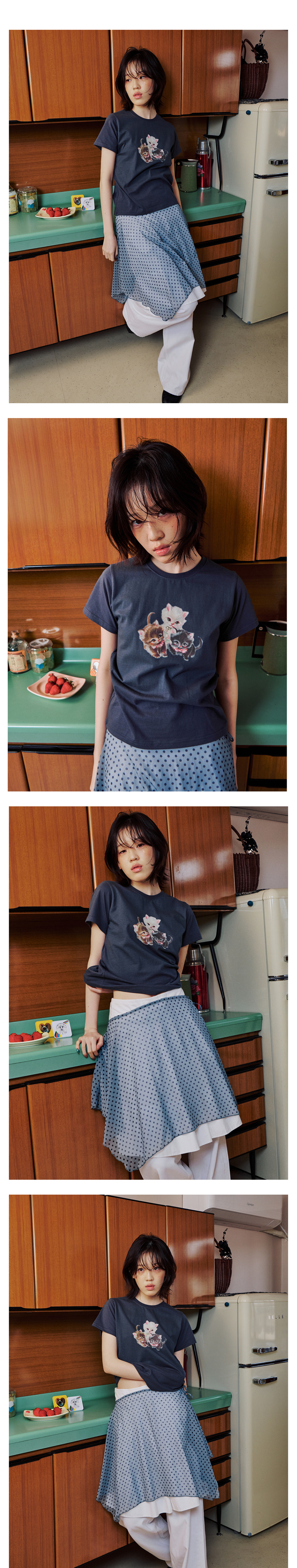 ◆ITZAVIBE◆ THREE BABY CATS SLIM T SHIRT CHARCOAL IBB25WT1 MUSINSA | ITZAVIBE THREE BABY CATS SLIM T SHIRT - CHARCOAL
