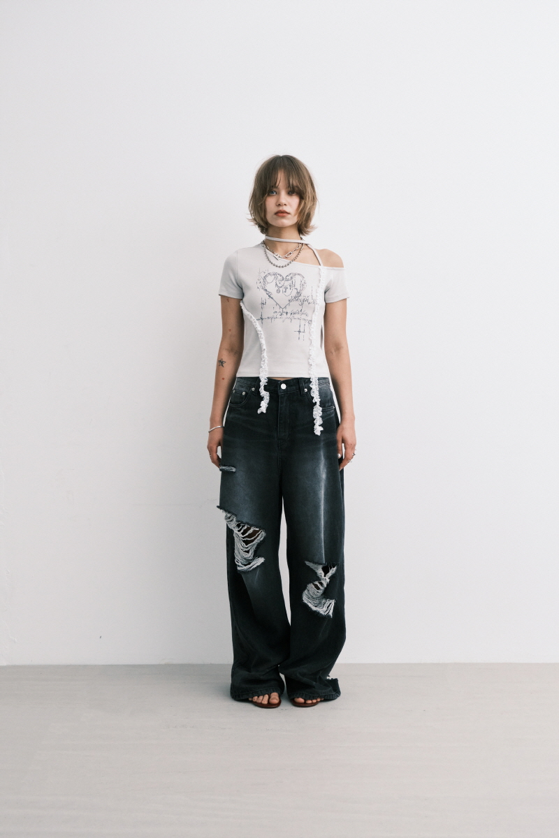 【MIDNIGHT MOVE】heart 2 t オフショルダー Tシャツ MUSINSA公式 | MIDNIGHT MOVE heart 2 t (grey)