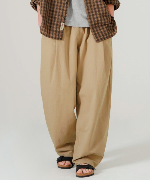 Свободные брюки из вареного хлопка Beige HSLP7796