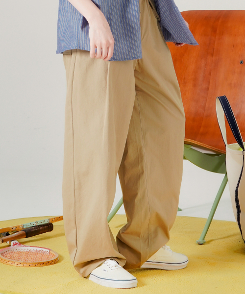 Свободные брюки из вареного хлопка Beige HSLP7796