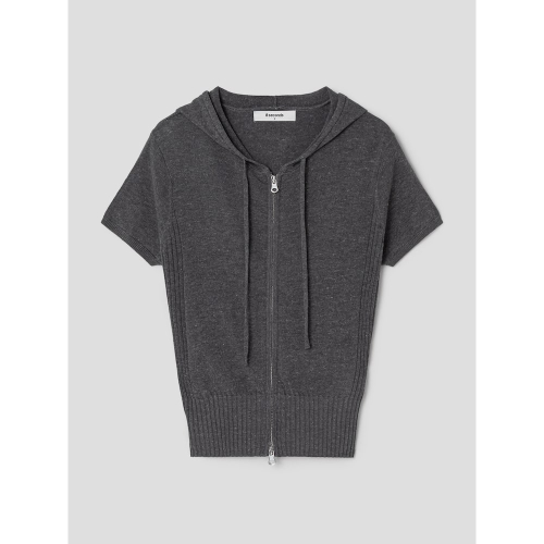 Вязаное худи на молнии с коротким рукавом, GRAY