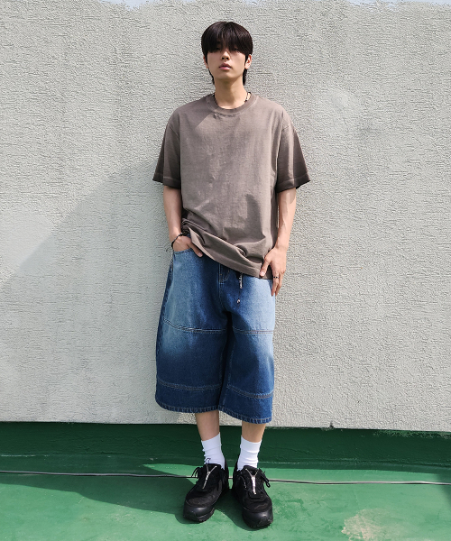 CUT LINE DENIM BERMUDA PANTS_BLUE