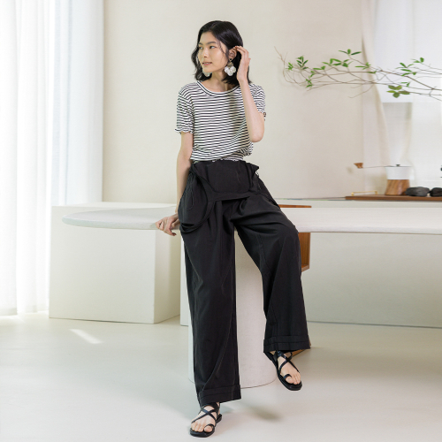LS_Pleated short sleeves and overall set_2color
