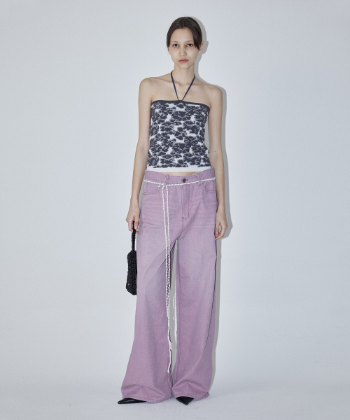 NECK STRAP FLORAL TUBE TOP - DARK GREY