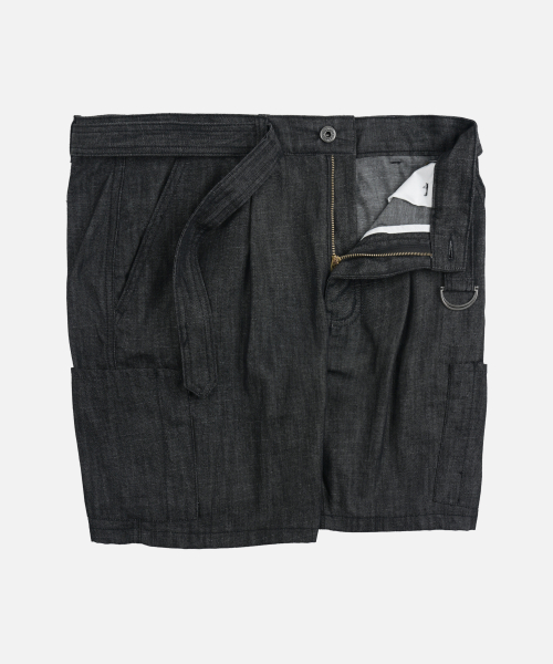 BELTED DENIM SHORTS _ BLACK