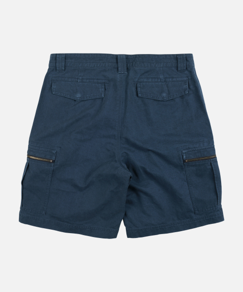 WASHED COTTON ZIP CARGO SHORTS _ NAVY