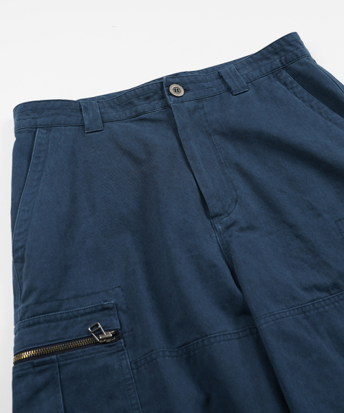 WASHED COTTON ZIP CARGO SHORTS _ NAVY