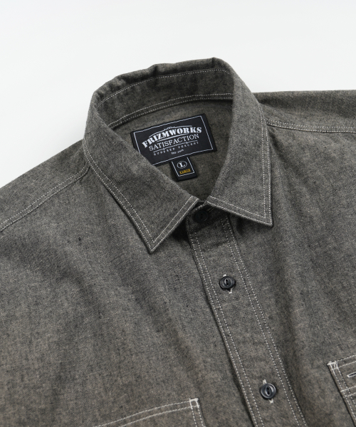 CHAMBRAY WORK HALF SHIRT _ BLACK