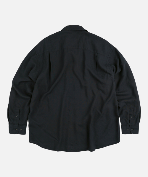 TENCEL LINEN OPEN COLLAR SHIRT _ CHARCOAL