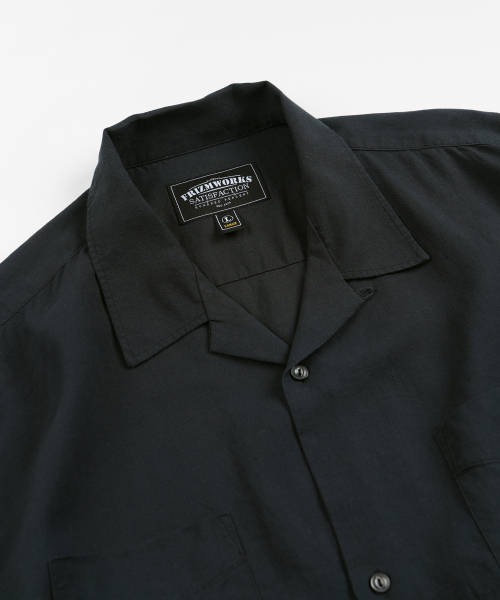 TENCEL LINEN OPEN COLLAR SHIRT _ CHARCOAL