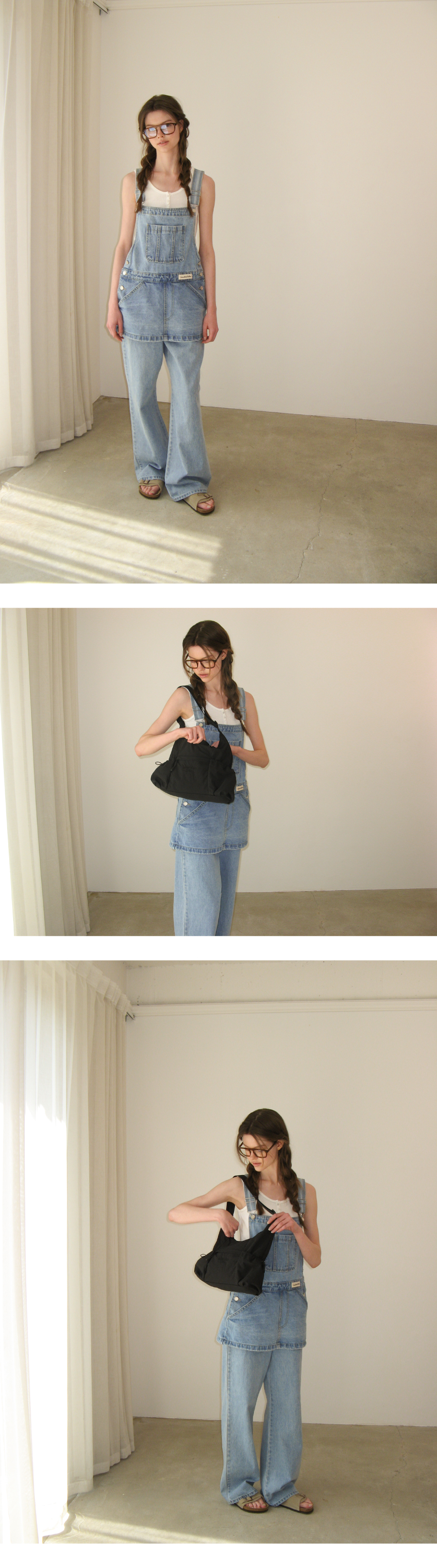 【SOMEWHEREBUTTER】Combi Denim Overall - Middle Blue 썸웨어버터(SOMEWHEREBUTTER) Combi Denim Overall - Middle